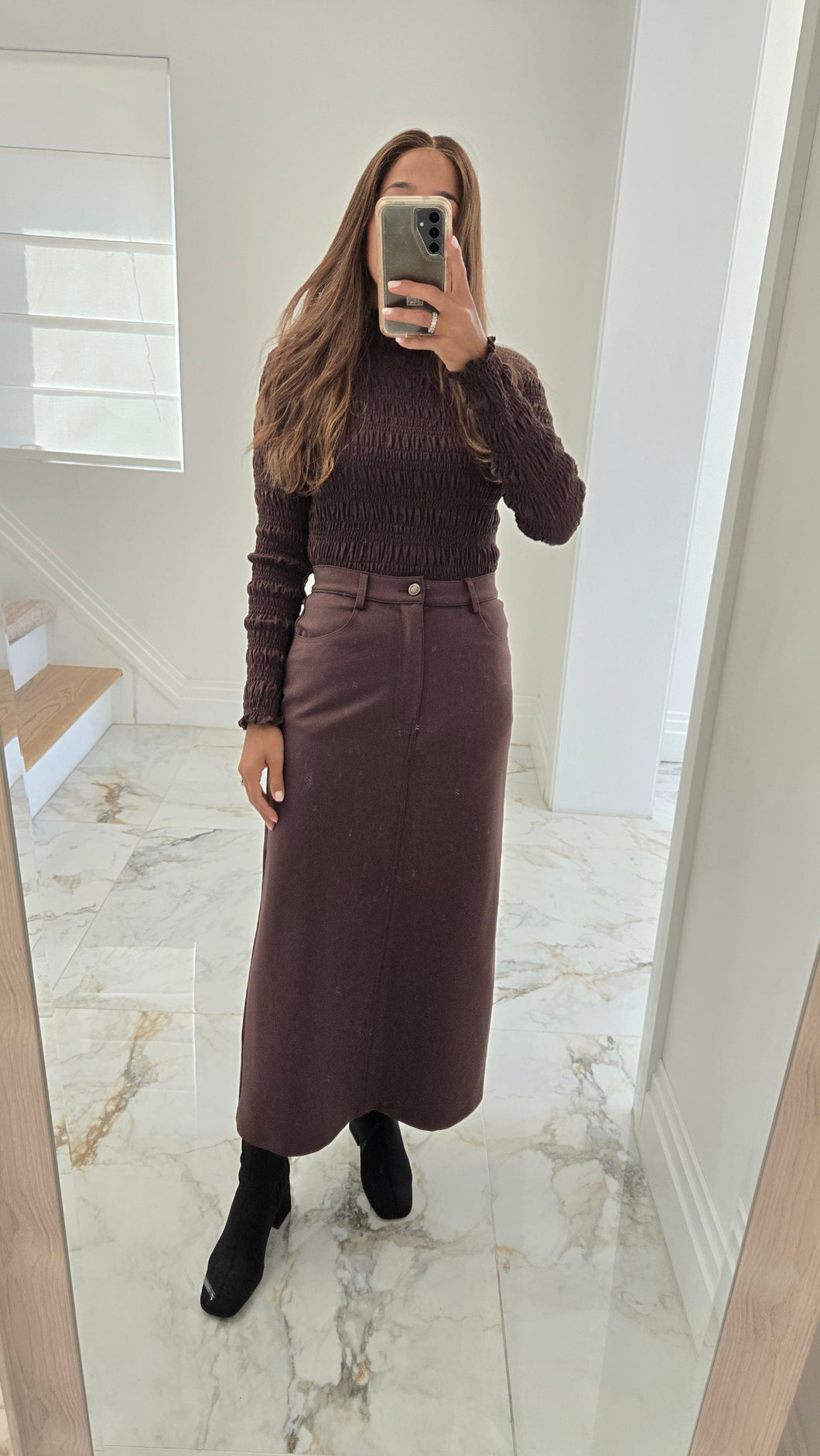 Straight Brown Stretch Skirt