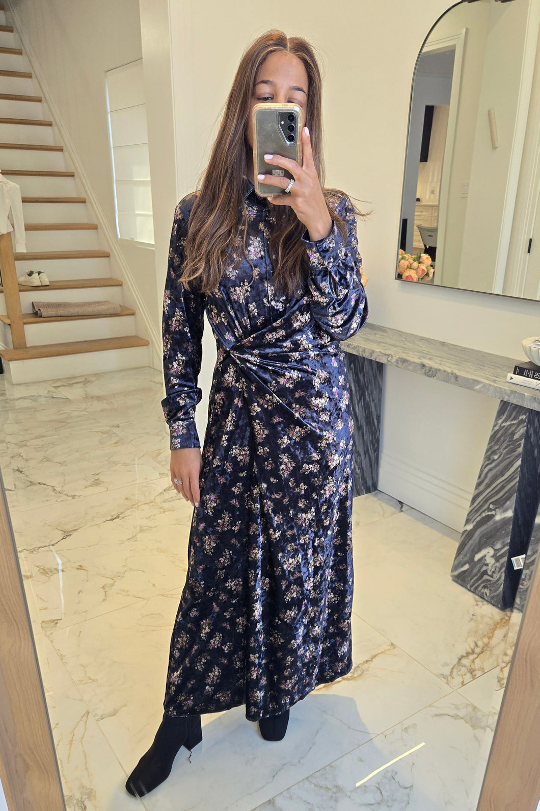 Velvet Side Knot Dress in Floral