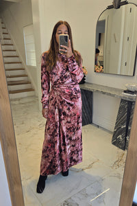 Velvet Side Knot Dress in Pink Floral