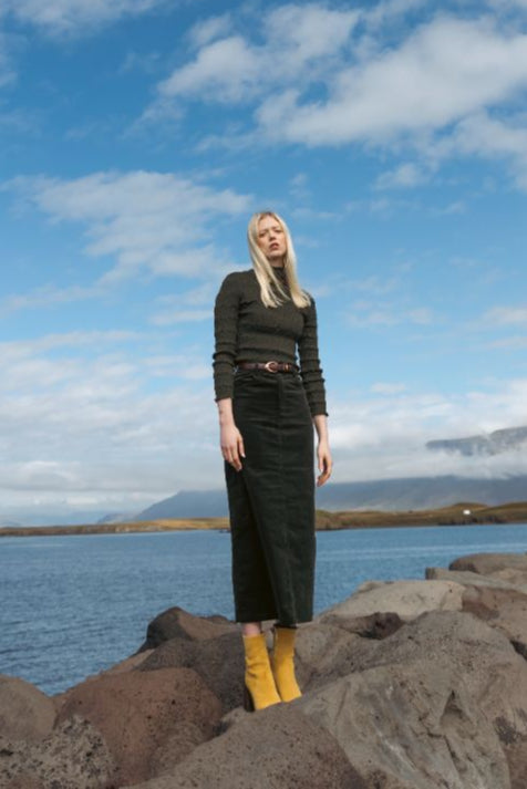 Corduroy Stretch Skirt In Green