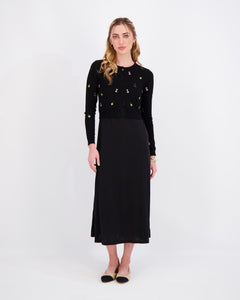 Embroidered Cardigan and Dress Set in Black