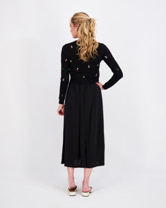 Embroidered Cardigan and Dress Set in Black