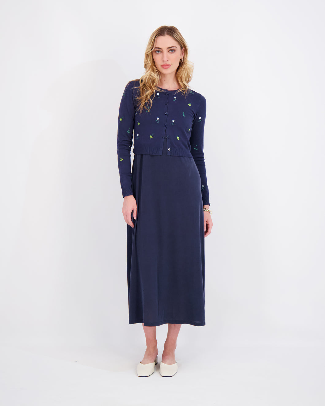 *FINAL SALE* Embroidered Cardigan and Dress Set in Navy