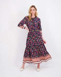 *FINAL SALE* Elastic-Waist Dress in Blue Floral