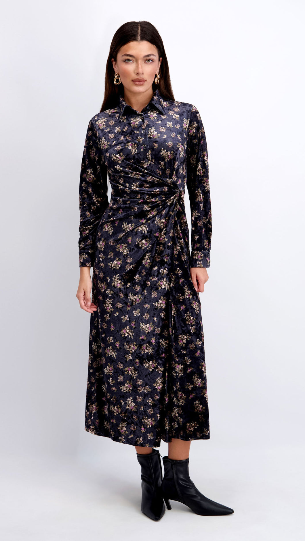 Velvet Side Knot Dress in Floral