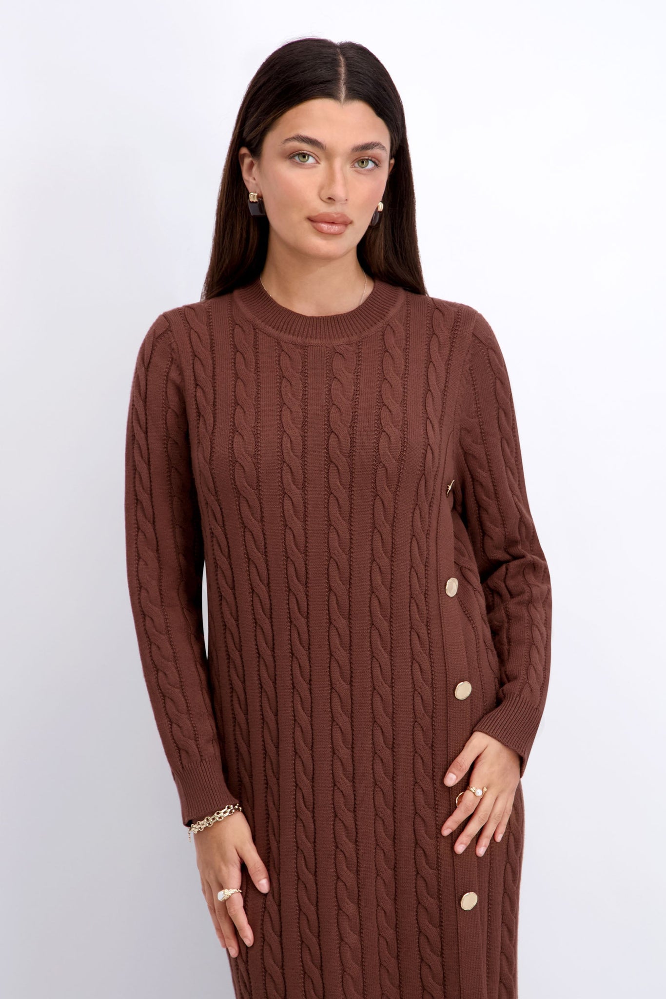 **FINAL SALE** Cable Knit Dress in Brown Brown / XS **FINAL SALE** Cable Knit Dress in Brown Brown / XS
