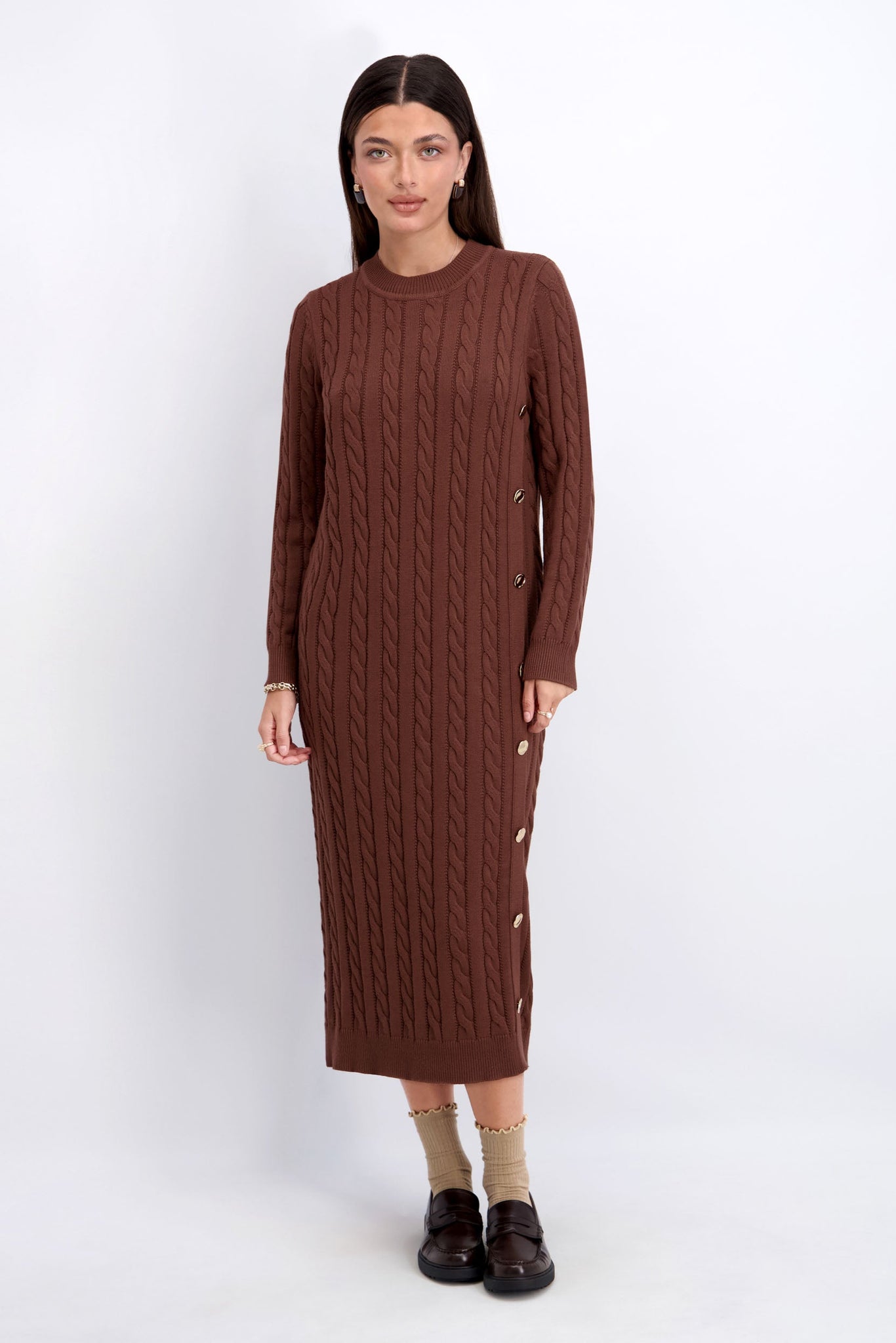 **FINAL SALE** Cable Knit Dress in Brown Brown / XS **FINAL SALE** Cable Knit Dress in Brown Brown / XS