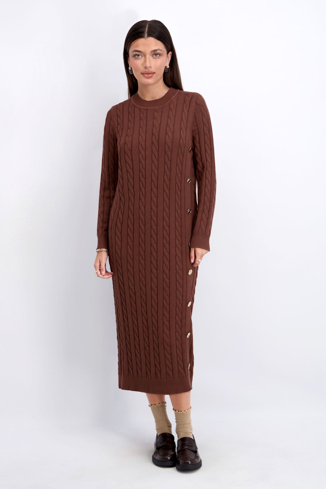 Cable Knit Dress in Brown